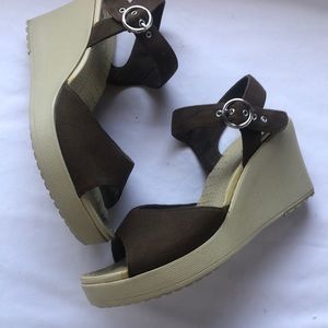 Brown crocs wedge sandals {size 10}